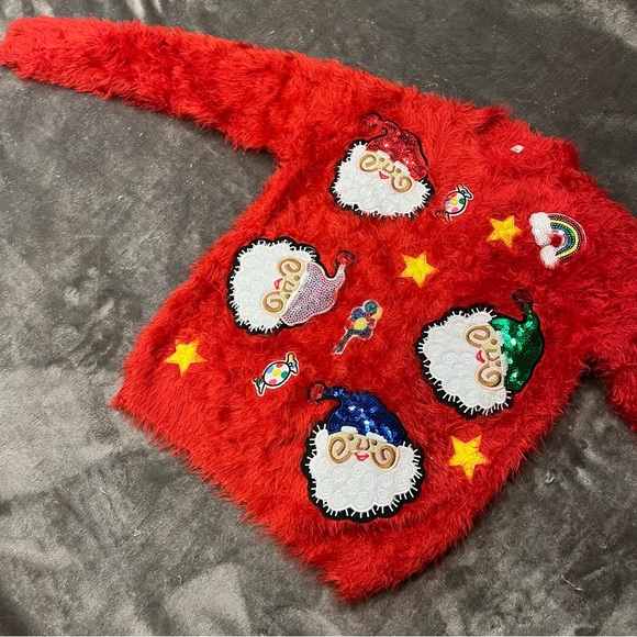 Soft Plush Fuzzy Christmas Sweater Vintage Inspired Sequins Santa Star Holiday - Picture 17 of 17